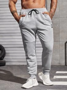 Manfinity Athleisure Men Letter Graphic Drawstring Waist Sports Trousers - Light Grey - View 5