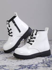 Popular White Patent Leather Comfortable Boots For Girls - White - View 1
