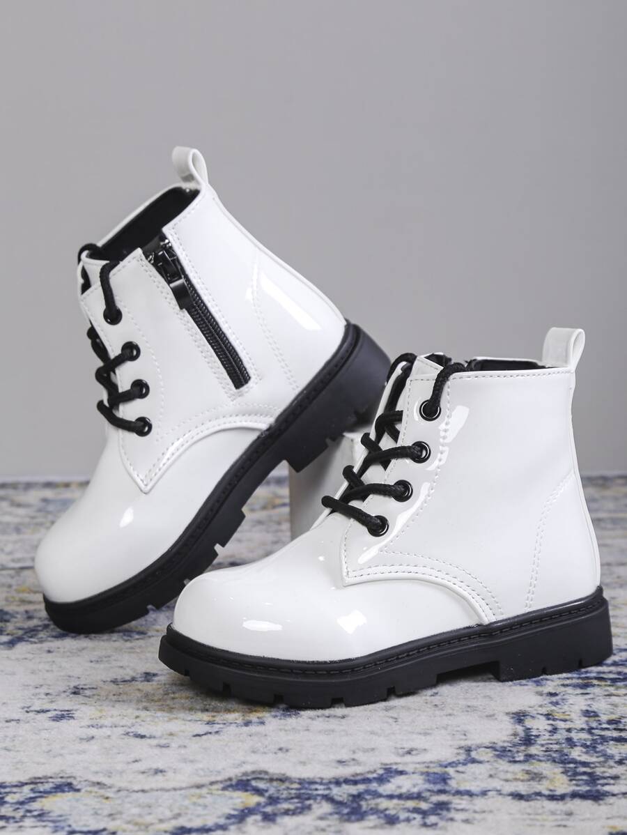 Popular White Patent Leather Comfortable Boots For Girls - White - View 1