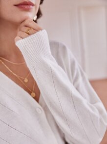 SHEIN Frenchy Drop Shoulder Pointelle Knit Cardigan - White - View 2