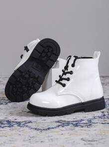 Popular White Patent Leather Comfortable Boots For Girls - White - View 2