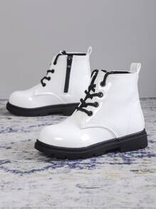 Popular White Patent Leather Comfortable Boots For Girls - White - View 3