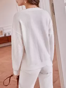 SHEIN Frenchy Drop Shoulder Pointelle Knit Cardigan - White - View 5