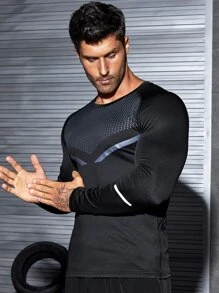 Manfinity Fitness Camiseta deportiva de manga larga con mangas raglán y cinta reflectante, estilo de novio - Negro - Ver 7