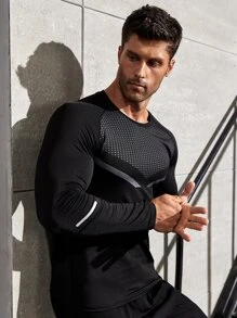 Manfinity Fitness Camiseta deportiva de manga larga con mangas raglán y cinta reflectante, estilo de novio - Negro - Ver 3