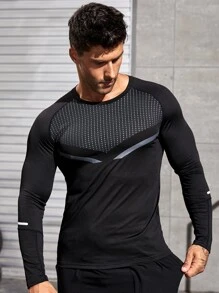 Manfinity Fitness Camiseta deportiva de manga larga con mangas raglán y cinta reflectante, estilo de novio - Negro - Ver 6