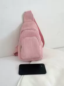 迷你纯色优雅灯芯绒豹纹胸包