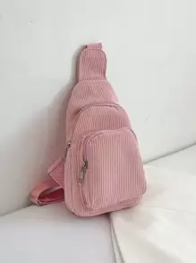 迷你纯色优雅灯芯绒豹纹胸包