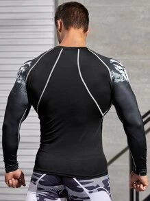 Hombres Camiseta deportiva con estampado de animal con puntada de manga raglán - Negro - Ver 2