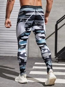 男士迷彩印花頂針運動緊身褲