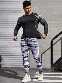 Hombres Camiseta deportiva con estampado de animal con puntada de manga raglán - Negro - Ver 4