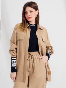 Mulvari Letter Graphic Drop Shoulder Shirt - Khaki - View 1