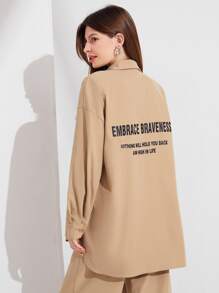 Mulvari Letter Graphic Drop Shoulder Shirt - Khaki - View 2