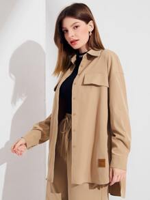 Mulvari Letter Graphic Drop Shoulder Shirt - Khaki - View 4