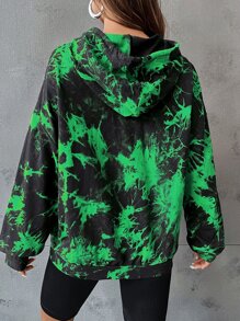 SHEIN EZwear Quần áo thể thao nữ Dây kéo Lễ Các Thánh Cà vạt nhuộm Giải trí - màu xanh lá - Xem 2