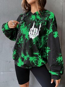 SHEIN EZwear Quần áo thể thao nữ Dây kéo Lễ Các Thánh Cà vạt nhuộm Giải trí - màu xanh lá - Xem 4