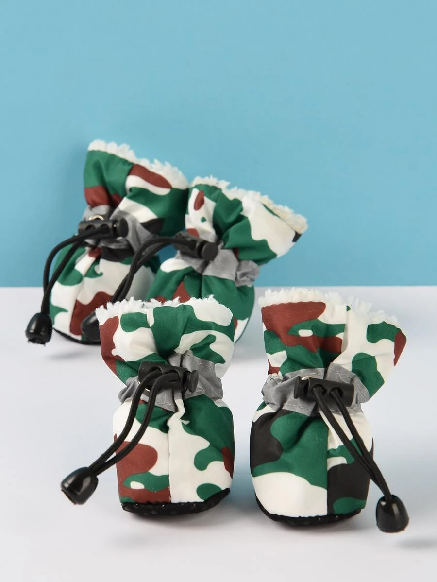 4 piezas Zapatos para mascota con patrón de camuflaje - Multicolor - Ver 1