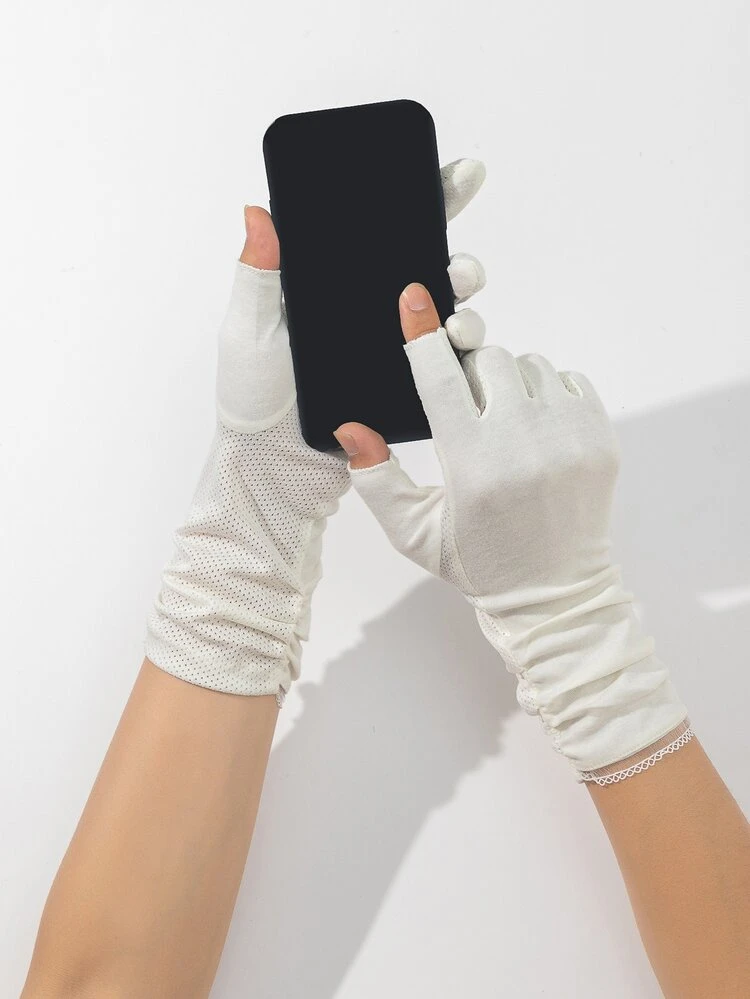 Solid Ruched Fingerless Gloves,Travel,Festival