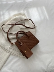 Bolso De Cuadros Acolchado Cuadrado Casual Para Negocios Con Monedero Para Niñas Adolescentes, Mujeres Estudiantes Universitarias, Novatas Y Trabajadoras De Cuello Blanco, Perfecto Para Oficina, Universidad, Trabajo, Negocios, Desplazamiento, Exteriores, Viajes Y Salidas Con Monedero