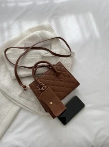 Bolso De Cuadros Acolchado Cuadrado Casual Para Negocios Con Monedero Para Niñas Adolescentes, Mujeres Estudiantes Universitarias, Novatas Y Trabajadoras De Cuello Blanco, Perfecto Para Oficina, Universidad, Trabajo, Negocios, Desplazamiento, Exteriores, Viajes Y Salidas Con Monedero