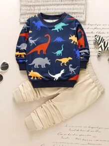 小男童恐龍印花衛衣和衛褲 - 彩色 - 查看 1