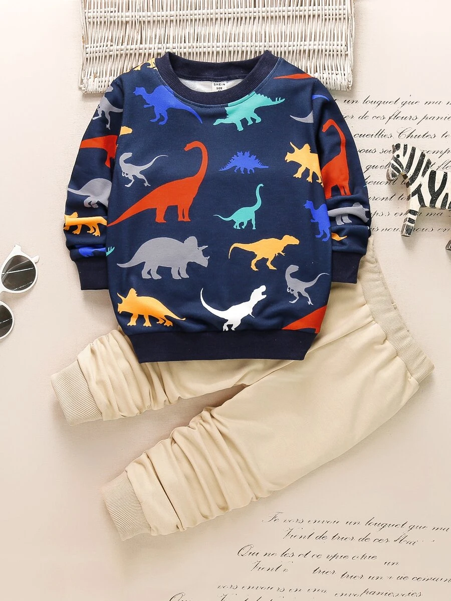 小男童恐龍印花衛衣和衛褲 - 彩色 - 查看 1