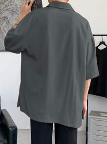 Claim Dot Loose Fit Men's Drop Shoulder Shirt With Split Hem,Fall