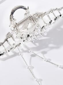 Flower & Faux Pearl Decor Hair Claw Royal - Silver - View 5