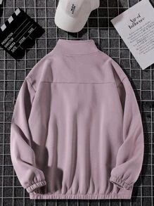 Manfinity Hypemode 鬆身男式字母拼接細節半拉鍊保暖極絨衫 - 淺灰紫 - 查看 2