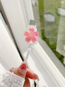 Bảo vệ cáp dữ liệu trang trí hoa - Màu Hồng Tươi - Xem 1