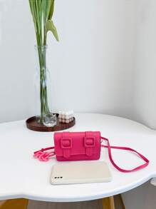 Mini Minimalist Flap Square Bag - Hot Pink - View 6