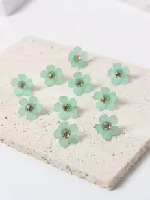 10个水钻花朵发夹，编织发夹，女士发饰，度假装扮，派对造型 - 綠色 - 查看 2