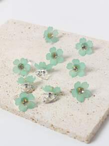 10个水钻花朵发夹，编织发夹，女士发饰，度假装扮，派对造型 - 綠色 - 查看 3