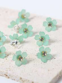 10个水钻花朵发夹，编织发夹，女士发饰，度假装扮，派对造型 - 綠色 - 查看 4