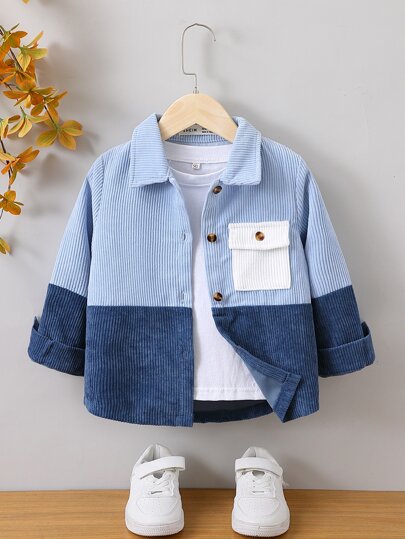 SHEIN Ung pojke Tvåtonad Klaff Ficka Skjorta Utan T-shirt