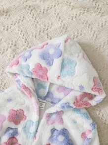 Toddler Girls Floral Print Hooded Belted Flannel Robe - White - View 3