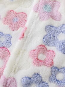 Toddler Girls Floral Print Hooded Belted Flannel Robe - White - View 5