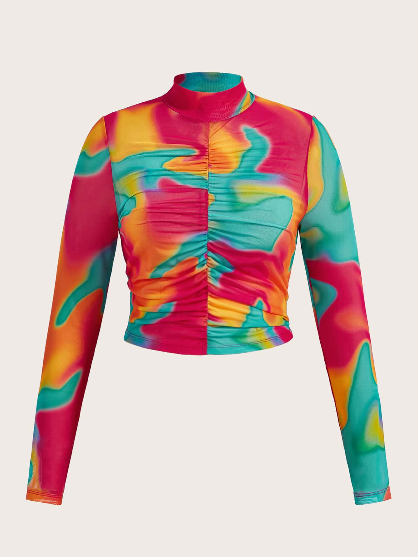SHEIN ICON Camiseta de tie dye de cuello alto fruncido