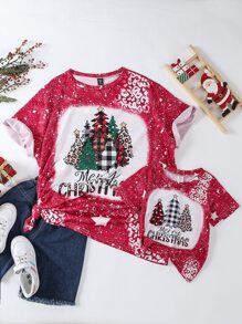 Meninas da Criança 1 peça Camiseta Impressão de Natal - Vermelho e Branco - Visão 7