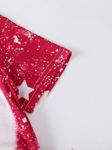 Meninas da Criança 1 peça Camiseta Impressão de Natal - Vermelho e Branco - Visão 3