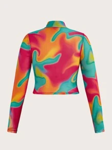 SHEIN ICON Camiseta de tie dye de cuello alto fruncido