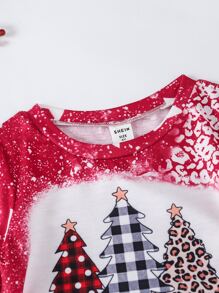 Meninas da Criança 1 peça Camiseta Impressão de Natal - Vermelho e Branco - Visão 4