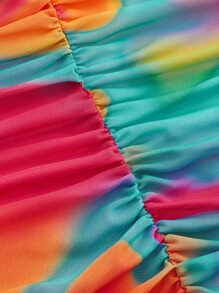 SHEIN ICON Camiseta de tie dye de cuello alto fruncido
