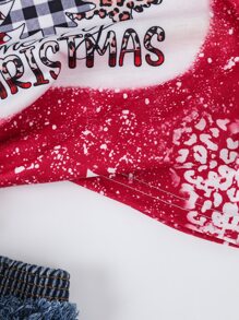 Meninas da Criança 1 peça Camiseta Impressão de Natal - Vermelho e Branco - Visão 5