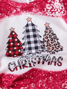 Meninas da Criança 1 peça Camiseta Impressão de Natal - Vermelho e Branco - Visão 6