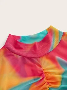 SHEIN ICON Camiseta de tie dye de cuello alto fruncido