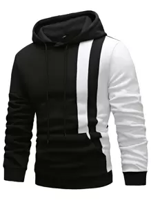 Manfinity Hombres Capucha de color combinado con cordón - Negro - Ver 1