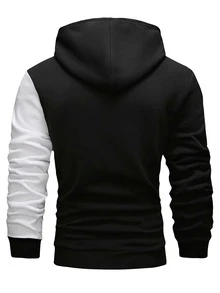 Manfinity Hombres Capucha de color combinado con cordón - Negro - Ver 2