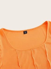SHEIN EZwear Áo thun Plus size Xù nhỏ màu trơn Giải trí - trái cam - Xem 3