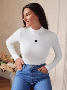 SHEIN Frenchy Áo thun nữ Gân đan Thêu Tim Giải trí - trắng - Xem 1